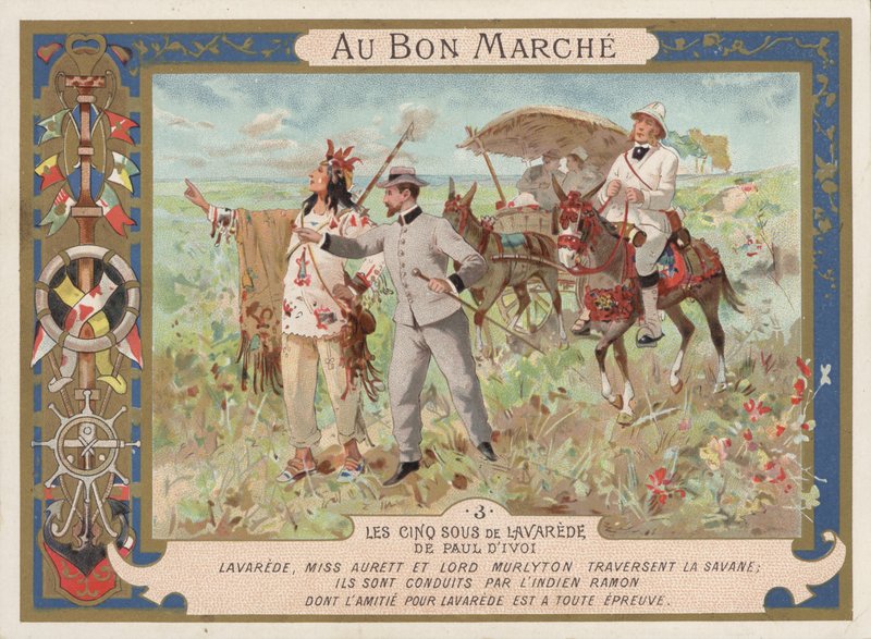 Scena z powieści Les Cinq Sous de Lavarede autorstwa Paula Ivoi (chromolitho) autorstwa French School