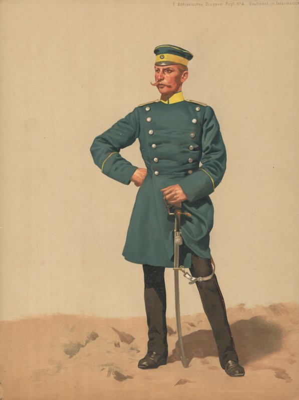 Regiment Dragonów Śląskich nr 4, porucznik w płaszczu tymczasowym autorstwa French School