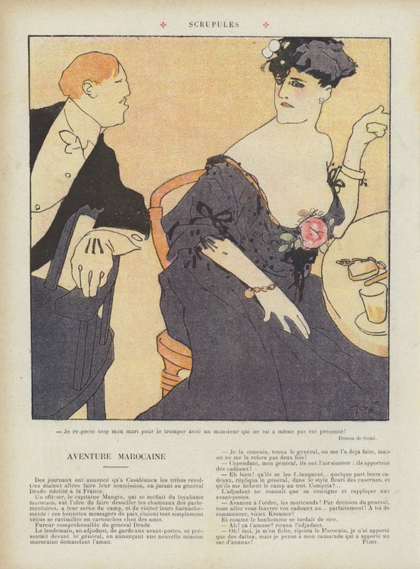 Skrupuły. Ilustracja do Le Rire (kolor lito) autorstwa French School