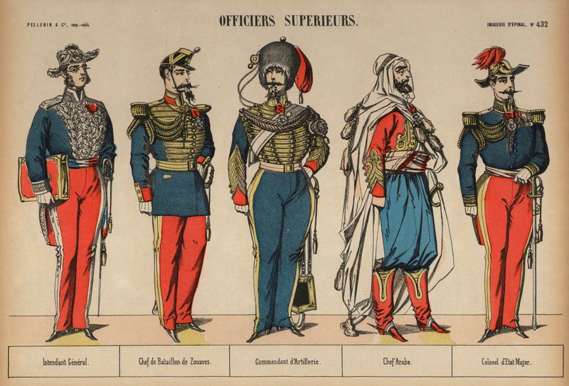 Starsi oficerowie armii (kolorowy grawerunek) autorstwa French School