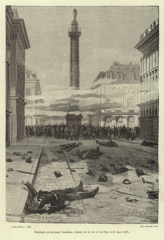 Strzelanina na Placu Vendome, Paryż, Komuna Paryska, 23 marca 1871 r. autorstwa French School