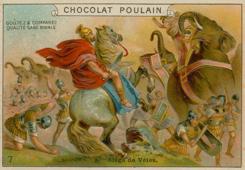 Oblężenie Veii, karta handlowa Chocolat Poulain autorstwa French School