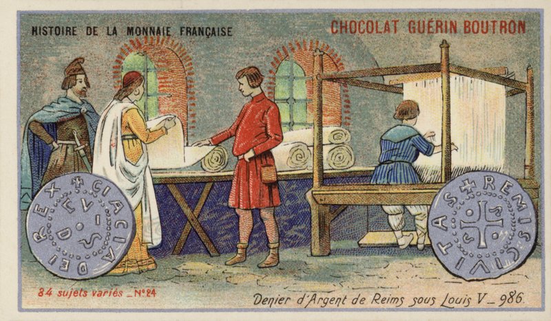 Srebrny denier Reims z czasów panowania Ludwika V, 986 (chromolitho) autorstwa French School