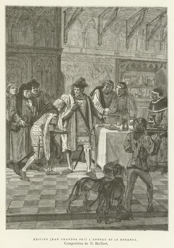 Sir John Chandos wziął pierścień i spojrzał na niego autorstwa French School