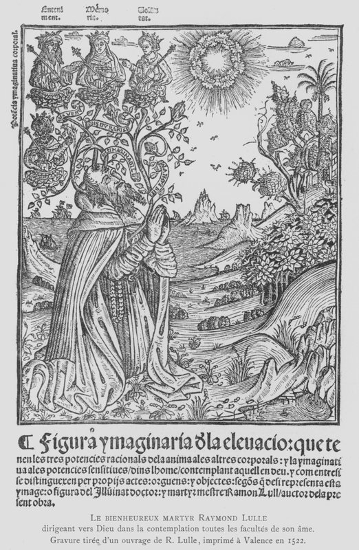 Hiszpański filozof i tercjarz franciszkański Ramon Llull w kontemplacji, kierując wszystkie władze swojej duszy do Boga (lito) autorstwa French School
