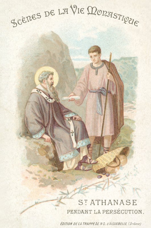 Św. Atanazy podczas prześladowań chrześcijan (chromolitho) autorstwa French School