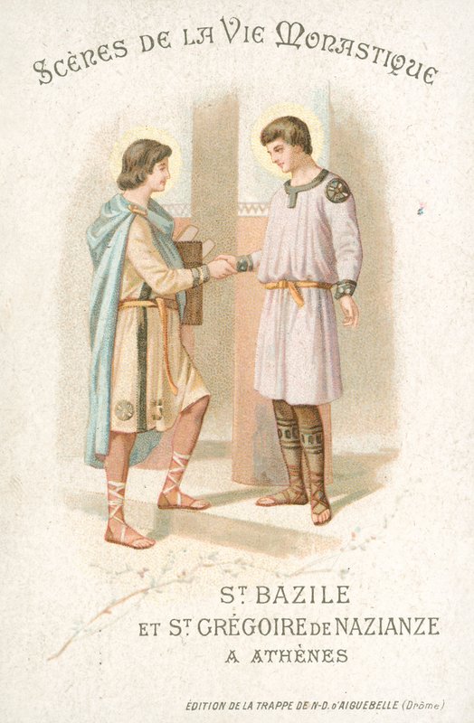 Św. Bazyli i Św. Grzegorz z Nazjanzu w Atenach (chromolitho) autorstwa French School