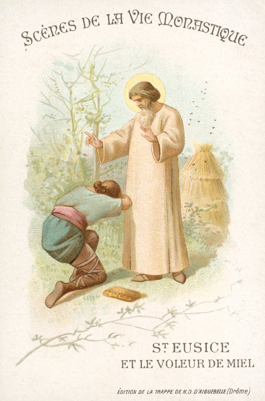 Św. Eusice i złodziejka miodu (chromolitho) autorstwa French School