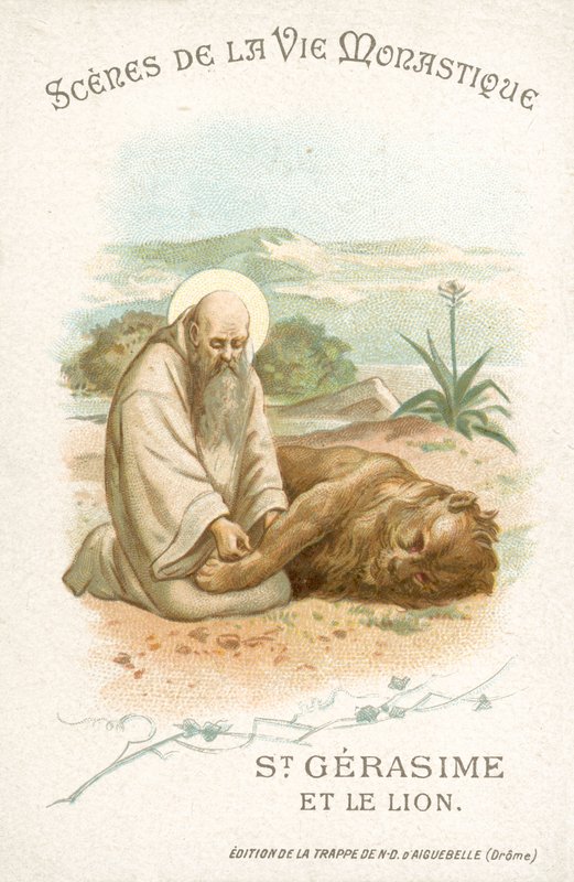 Św. Gerasimus i lew (chromolitho) autorstwa French School