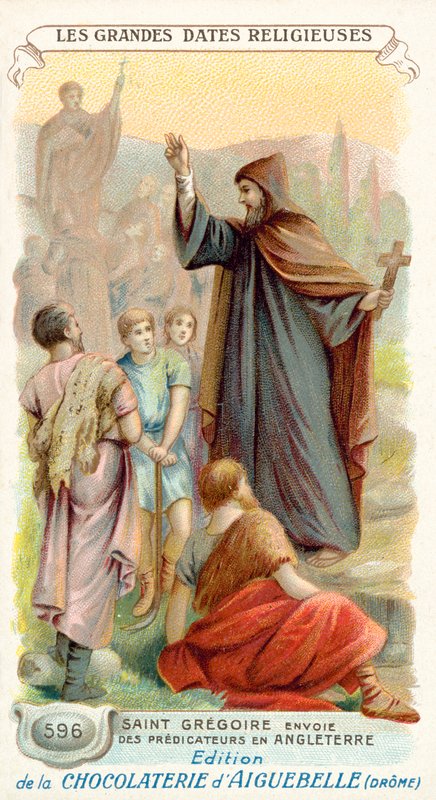 Św. Grzegorz wysyła misjonarzy do Anglii, 596 (chromolitho) autorstwa French School