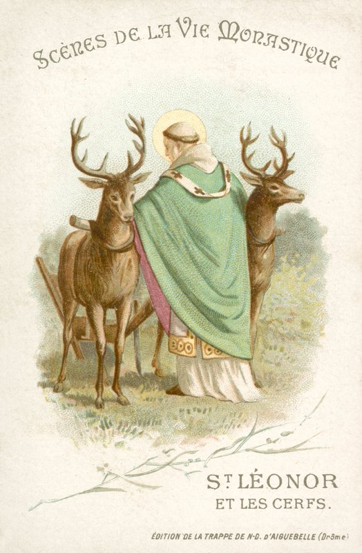 Św. Leonor i jeleń (chromolitho) autorstwa French School