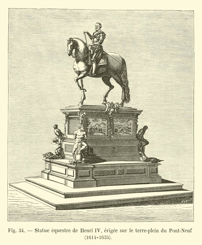 Posąg konny Henryka IV, wzniesiony na środku mostu Pont-Neuf, 1614-1635 autorstwa French School