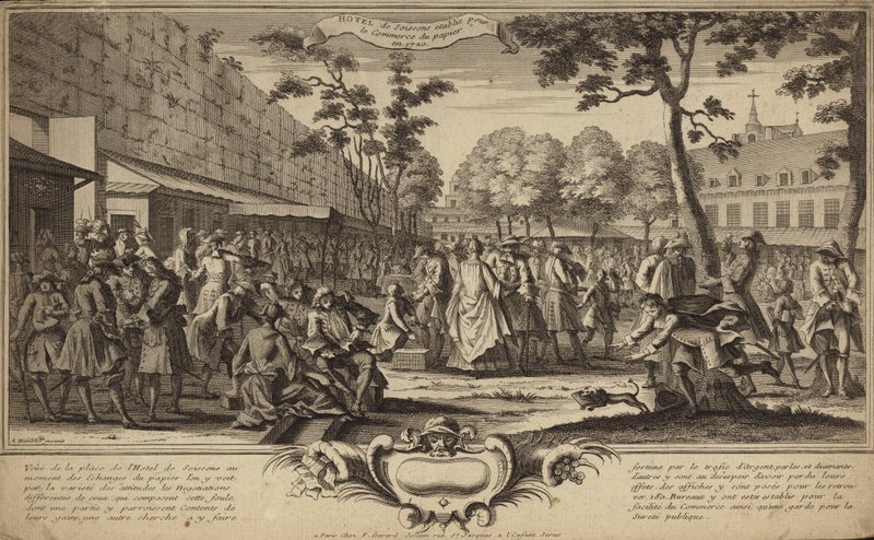 Giełda w ogrodach hotelu de Soissons w Paryżu, założonego w 1720 r. autorstwa French School