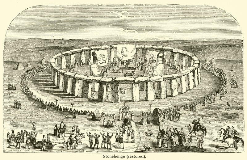 Stonehenge, odrestaurowany (grawerowanie) autorstwa French School