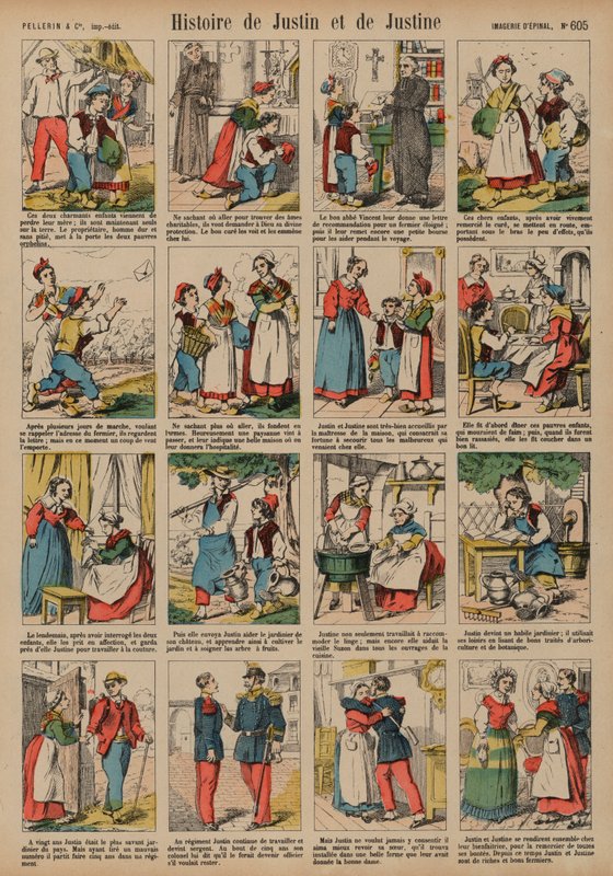 Historia Justina i Justyny (kolorowy grawerunek) autorstwa French School