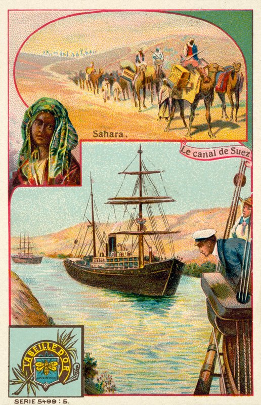 Kanał Sueski i Sahara, Egipt (chromolitho) autorstwa French School