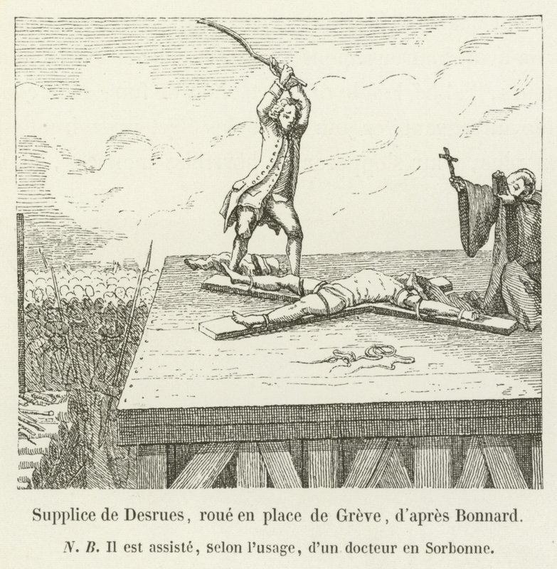 Torment of Desrues, koło na Place de Greve, wg Bonnarda autorstwa French School