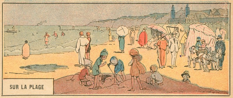 Sur La Plage (kolorowa litografia) autorstwa French School
