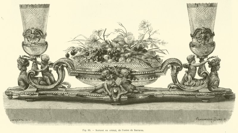 Głównie w krysztale, z fabryki Baccarat (grawerowanie) autorstwa French School