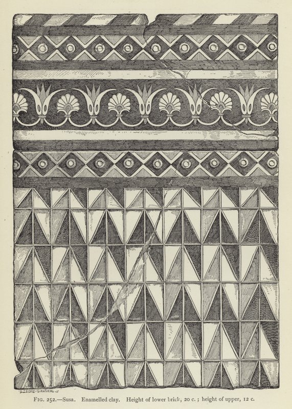 Susa, Glina emaliowana, Wysokość dolnej cegły, 20 w.; wysokość cholewki, 12 c autorstwa French School