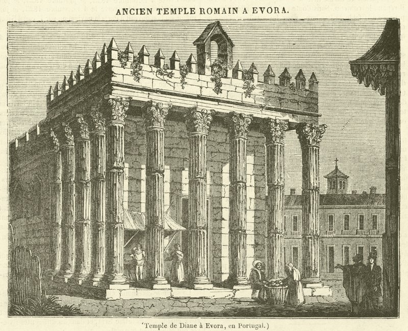Temple de Diane a Evora, en Portugalia (grawerowanie) autorstwa French School