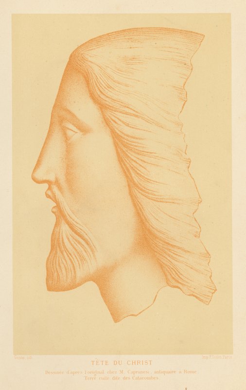 Terakotowa głowa Jezusa Chrystusa (chromolitho) autorstwa French School