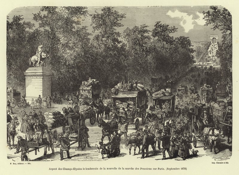 Pola Elizejskie dzień po otrzymaniu wiadomości o marszu pruskim na Paryż, wrzesień 1870 autorstwa French School