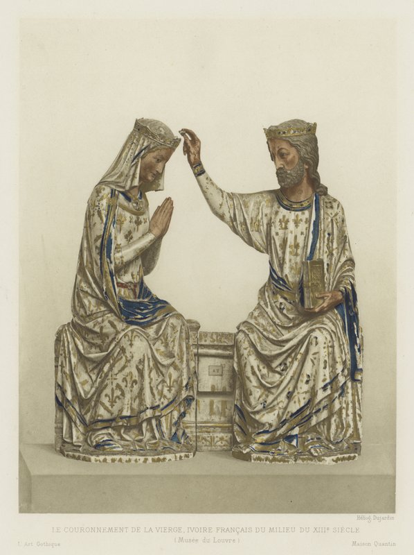 Koronacja Dziewicy, kość słoniowa, francuska, połowa XIII w. (kolor lito) autorstwa French School