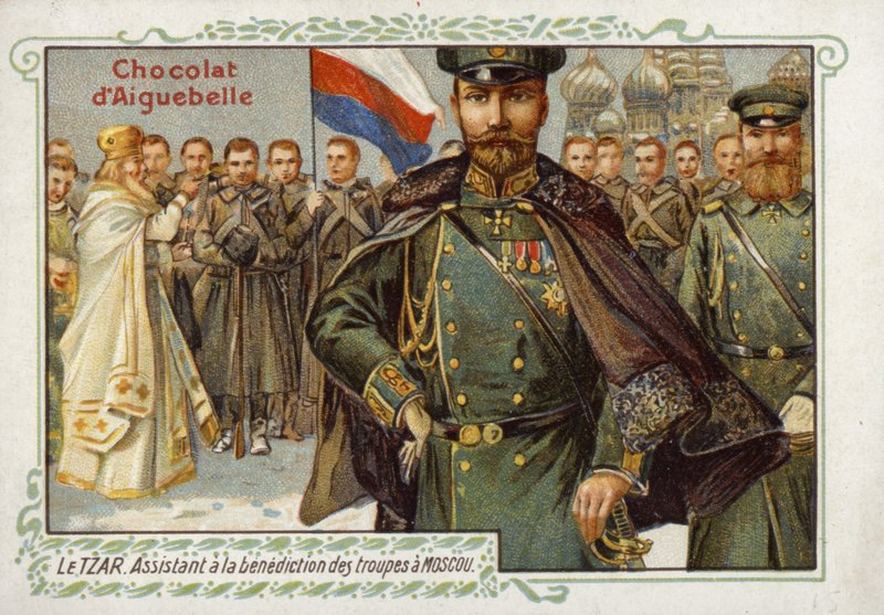 Car Rosji, asystujący w błogosławieniu wojsk w Moskwie autorstwa French School