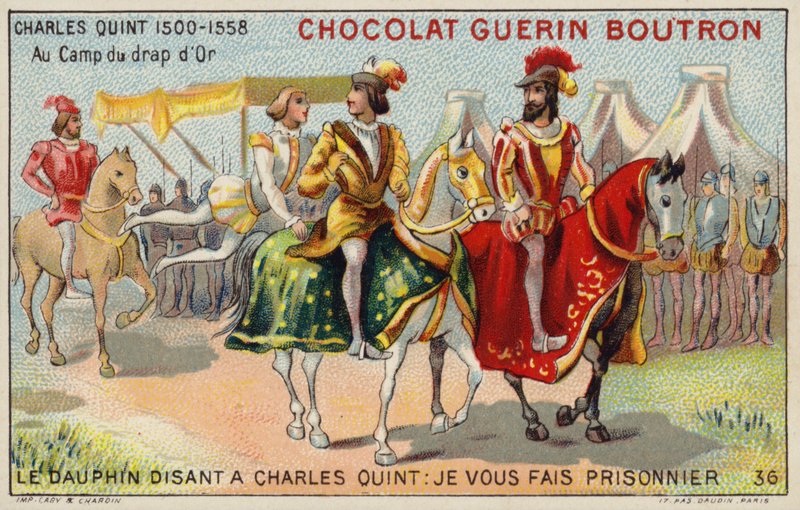 Cesarz Karol V na polu złotej tkaniny (chromolitho) autorstwa French School
