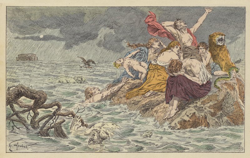 The Flood (kolorowa litografia) autorstwa French School