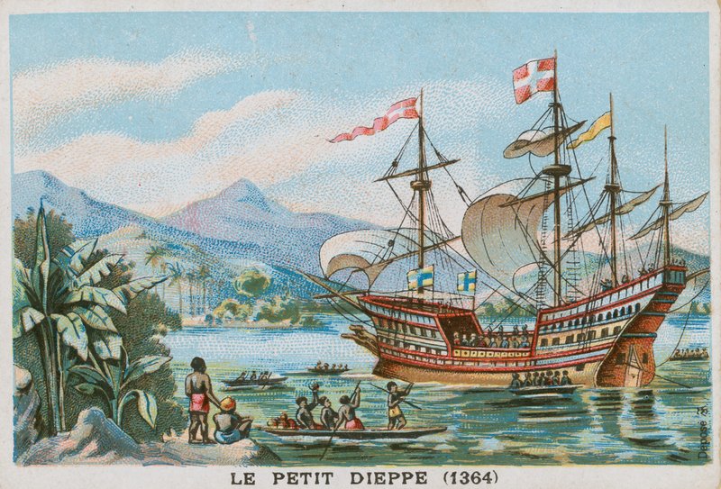 Francuski statek Petit Dieppe u wybrzeży Afryki Zachodniej, 1364 autorstwa French School