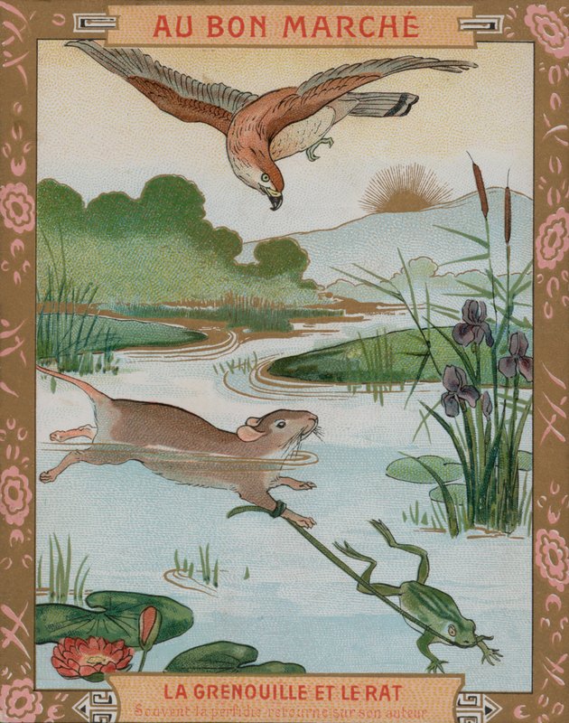 Żaba i mysz, jedna z bajek Ezopa (chromolitho) autorstwa French School