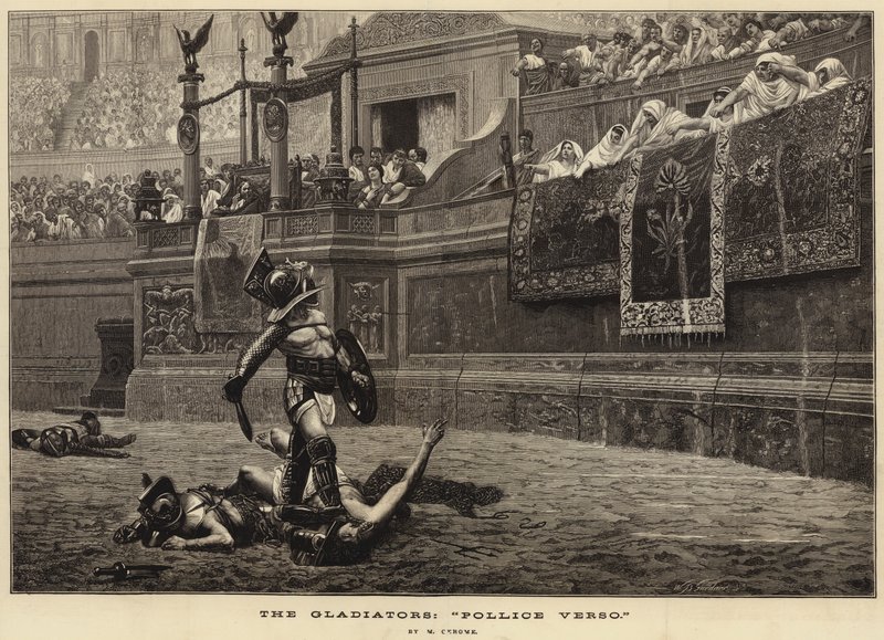 Gladiatorzy, „Pollice Verso” (rycina) autorstwa French School