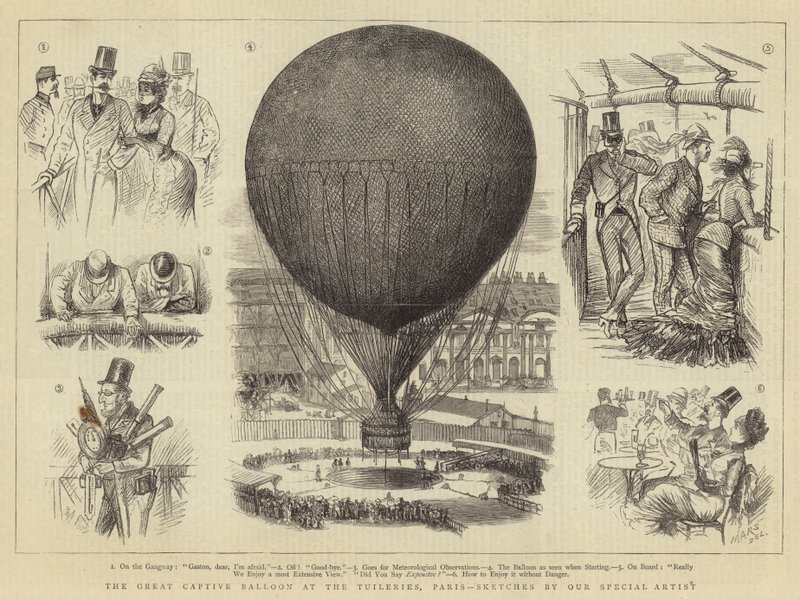 Wielki balon w niewoli w Tuileries, Paryż (rycina) autorstwa French School