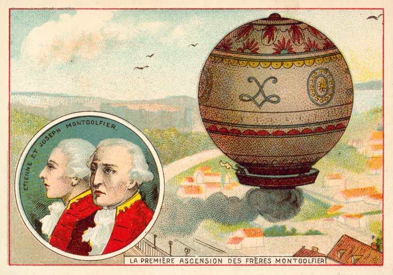 Pierwsze wejście balonem braci Montgolfier autorstwa French School