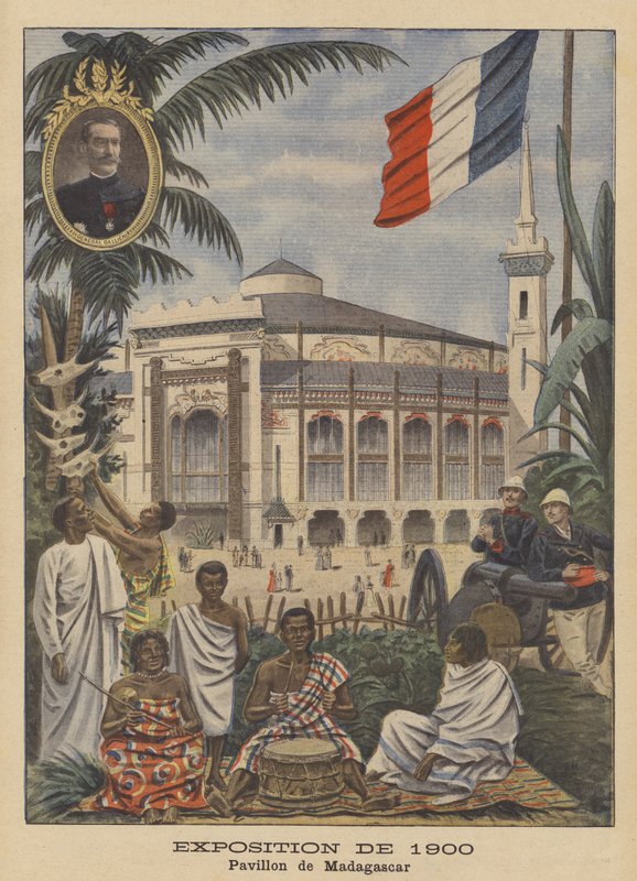 Pawilon Madagaskaru na Exposition Universelle 1900 w Paryżu (litografia kolorowa) autorstwa French School