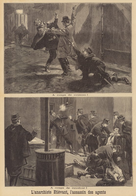 Anarchista Georges Etievant atakuje funkcjonariuszy policji w Paryżu autorstwa French School