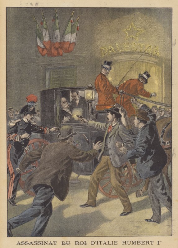 Zabójstwo króla Włoch Umberto I (kolor lito) autorstwa French School
