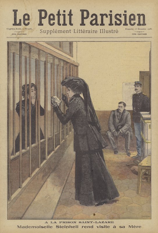 Córka Marguerite Steinheil odwiedzająca matkę w więzieniu Saint-Lazare w Paryżu (kolor lito) autorstwa French School