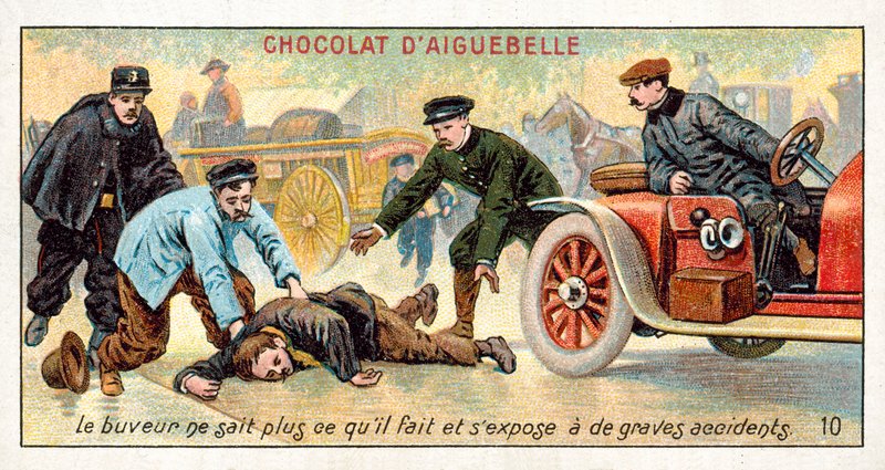 Pijak nie wie, co robi i naraża się na poważne wypadki (chromolitho) autorstwa French School