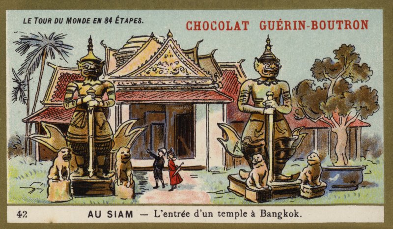 Wejście do świątyni w Bangkoku, Siam (chromolitho) autorstwa French School