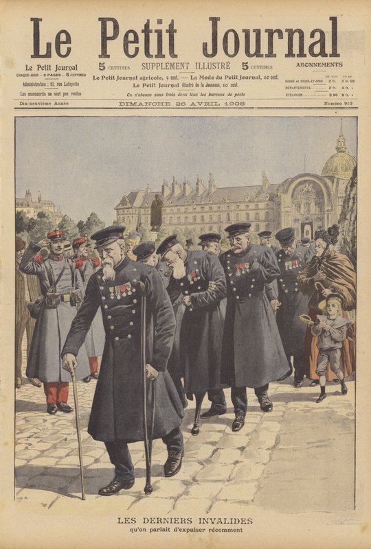 Ostatni weterani wojenni z Hotel des Invalides, Paryż (kolorowa litografia) autorstwa French School