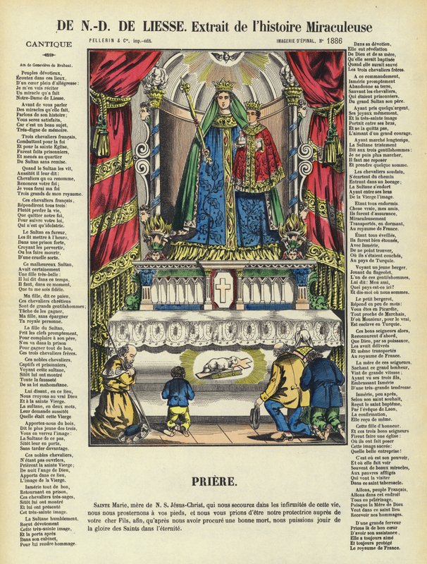 Cudowna historia Matki Bożej Radosnej (kolorowa litografia) autorstwa French School