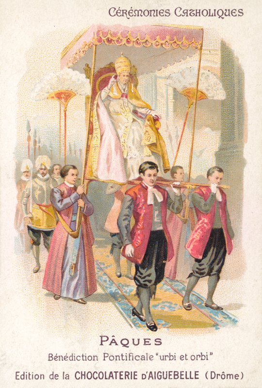 Papież niesiony, aby dokonać tradycyjnego błogosławieństwa wielkanocnego (chromolitho) autorstwa French School