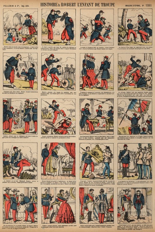 Historia Roberta, dziecka oddziału (kolorowa grawerunek) autorstwa French School