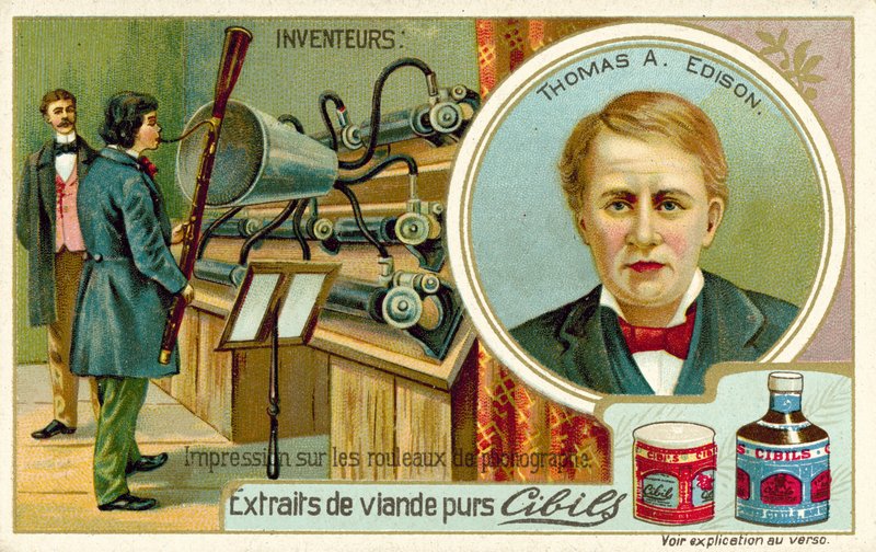 Thomas A Edison, wynalazca - nagrywanie fonografu autorstwa French School