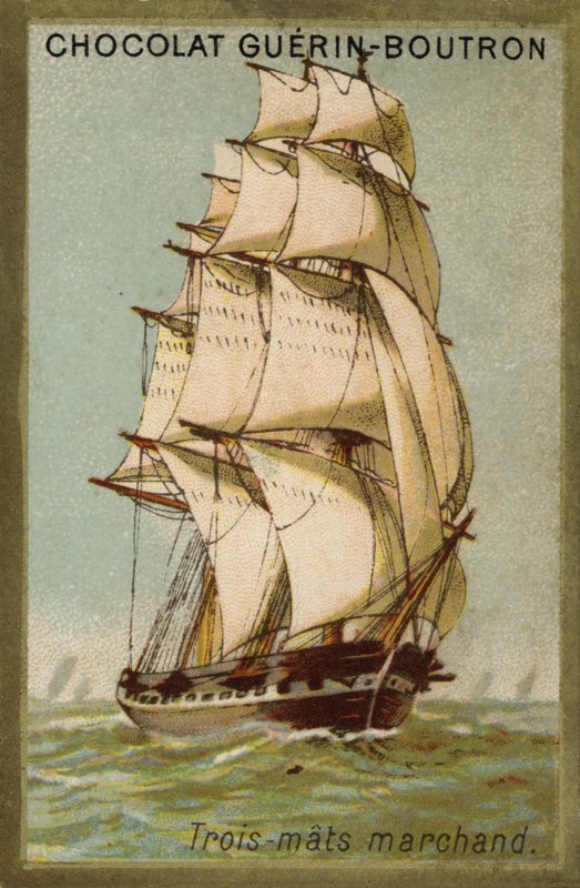 Trzymasztowy statek handlowy (chromolitho) autorstwa French School