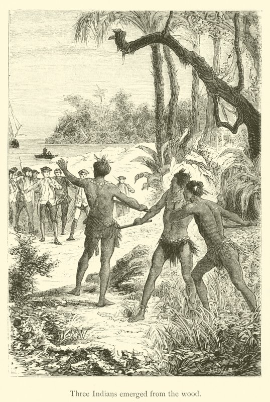 Trzech Indian wyłoniło się z lasu (rycina) autorstwa French School