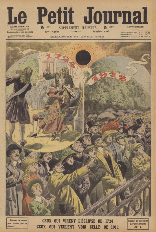 Całkowite zaćmienia Słońca w latach 1724 i 1912 (kolor lito) autorstwa French School